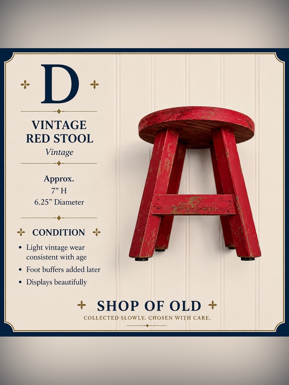 Vintage Red Wooden Stool | Rustic Display Stool